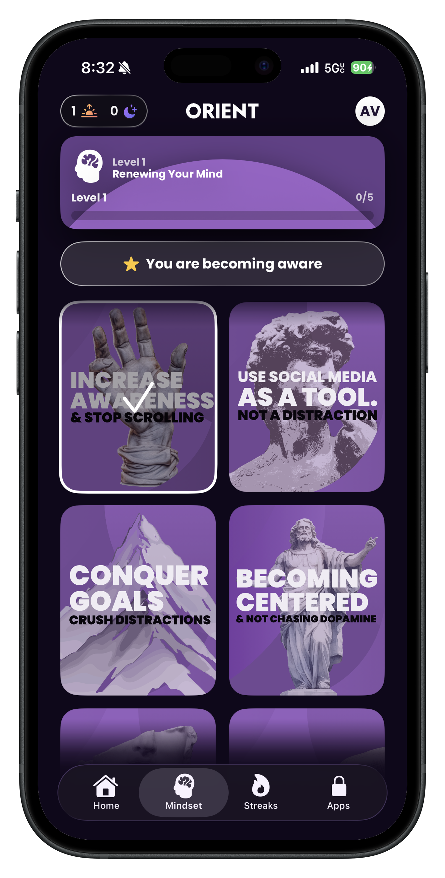 Orient app screen
